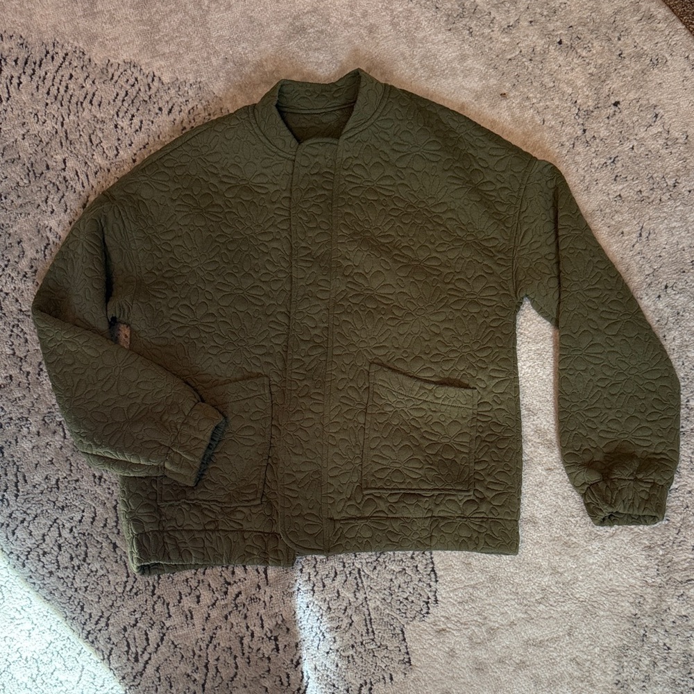 Olive Floral Quilted Bomber Jacket